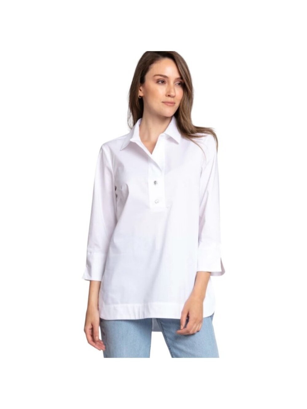 Hinson Wu 6 Top Blouse White Button 3/4 Sleeve Lightweight Cotton